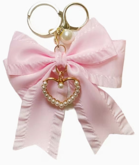 Fabric Bow with Pearl Heart Pendent