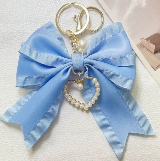 Fabric Bow with Pearl Heart Pendent