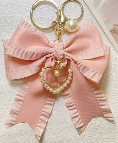Fabric Bow with Pearl Heart Pendent
