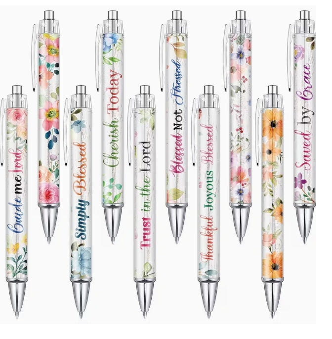 Bible Verse Ballpoint Pens White Floral Pattern