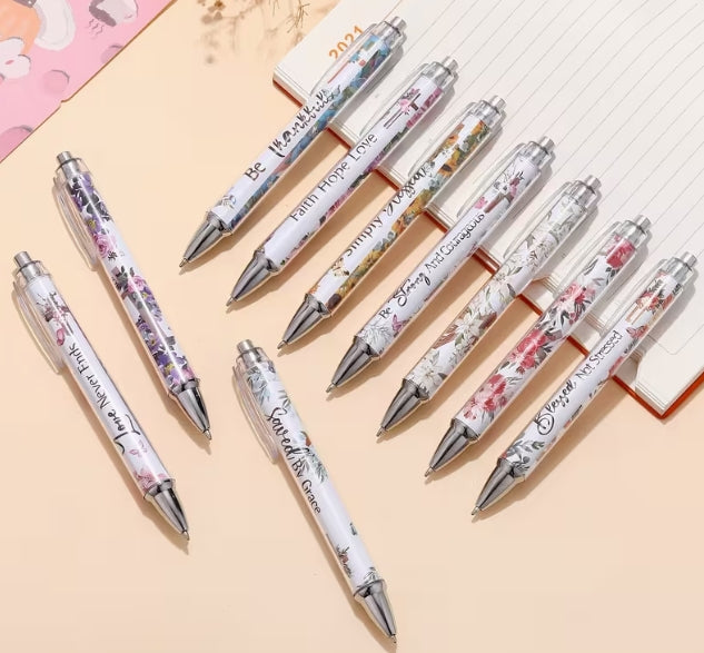 Bible Verse Ballpoint Pens White Floral Pattern
