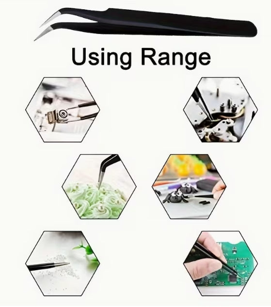 Precision Metal Tweezers, with Curved Tip