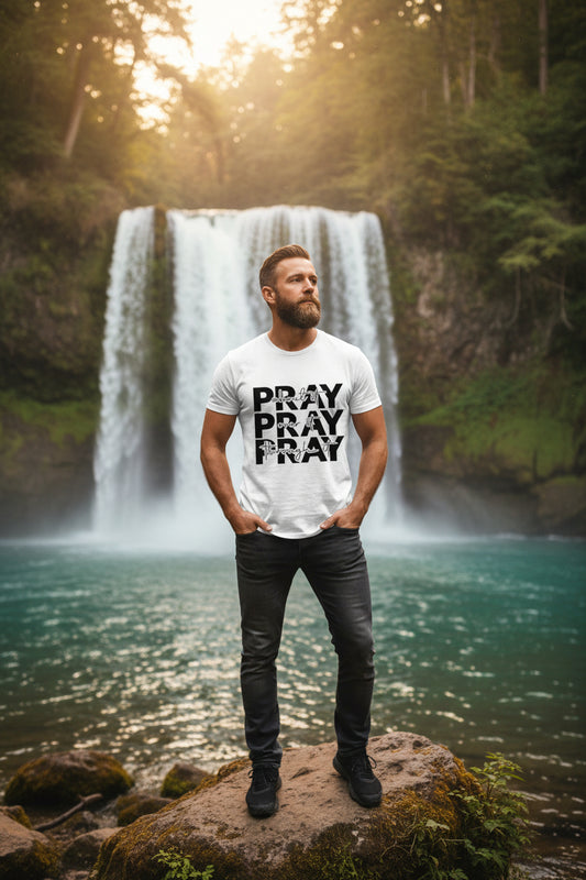 Pray About It Pray Over It Pray Through It Complete T-Shirt (Black Letters)