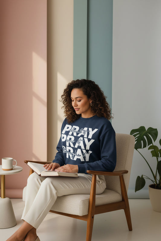 Pray About It Pray Over It Pray Through It Complete T-Shirt (White Letters)