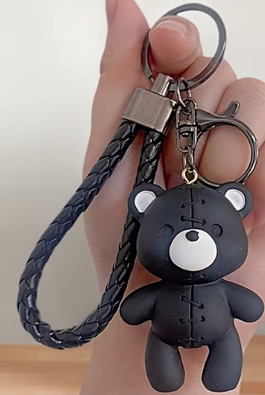 Cartoon Bear -Plush Leather Key Ring Bag Charm with Strap