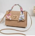 Stitched Retro Rhombus Pattern Metal Buckle Shoulder Bag with Scarf