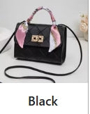 Stitched Retro Rhombus Pattern Metal Buckle Shoulder Bag with Scarf