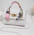 Stitched Retro Rhombus Pattern Metal Buckle Shoulder Bag with Scarf