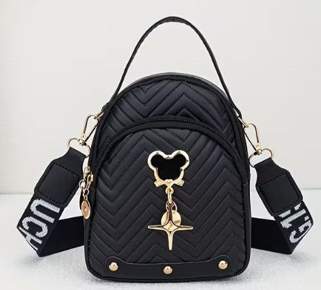 New Trendy Wave Embroidered Crossbody Bag, Mouse Ear Decoration, Shoulder Strap Bag