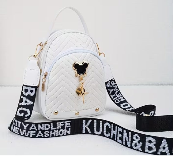 New Trendy Wave Embroidered Crossbody Bag, Mouse Ear Decoration, Shoulder Strap Bag