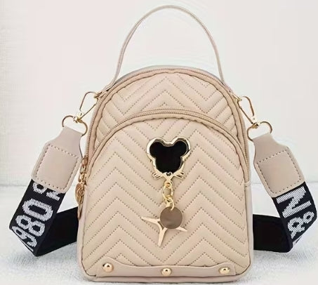 New Trendy Wave Embroidered Crossbody Bag, Mouse Ear Decoration, Shoulder Strap Bag
