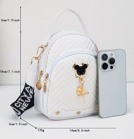 New Trendy Wave Embroidered Crossbody Bag, Mouse Ear Decoration, Shoulder Strap Bag