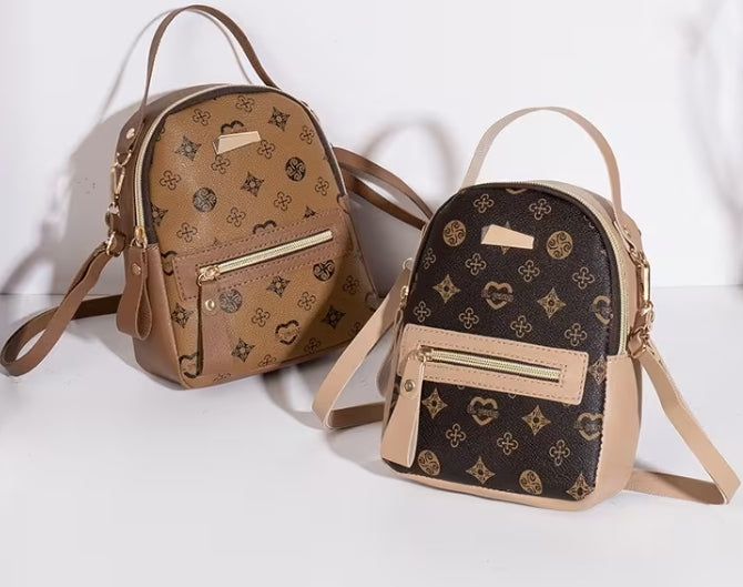 Trendy Retro Backpack with Zipper only and Gold Embelishment