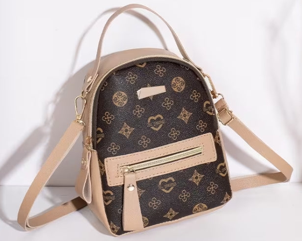 Trendy Retro Backpack with Zipper only and Gold Embelishment