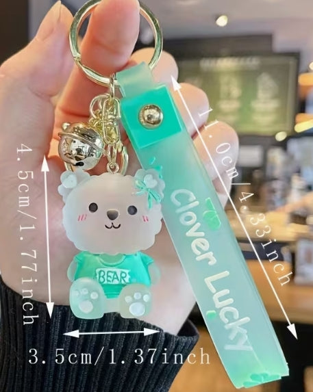 Glass Bear with Bell Keychain