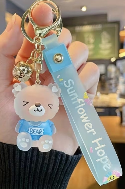 Glass Bear with Bell Keychain