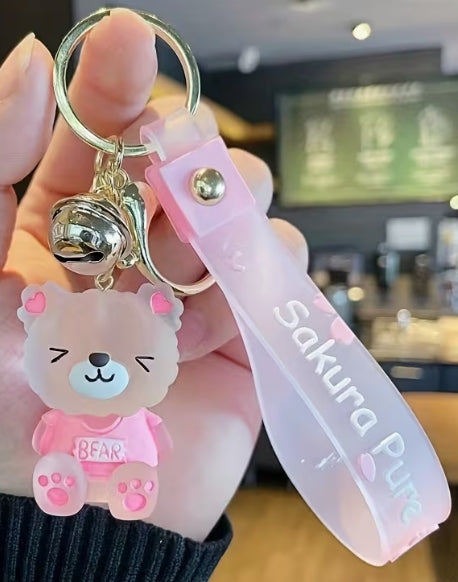 Glass Bear with Bell Keychain