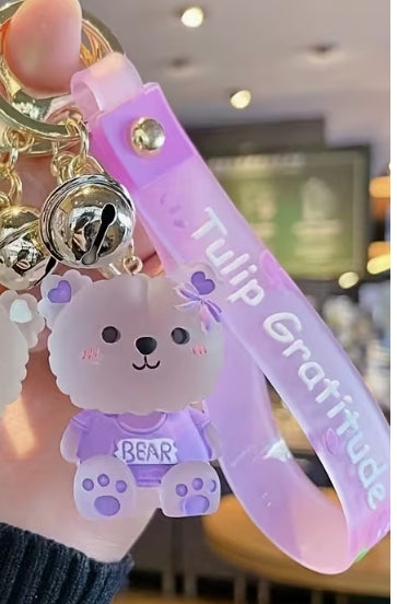 Glass Bear with Bell Keychain