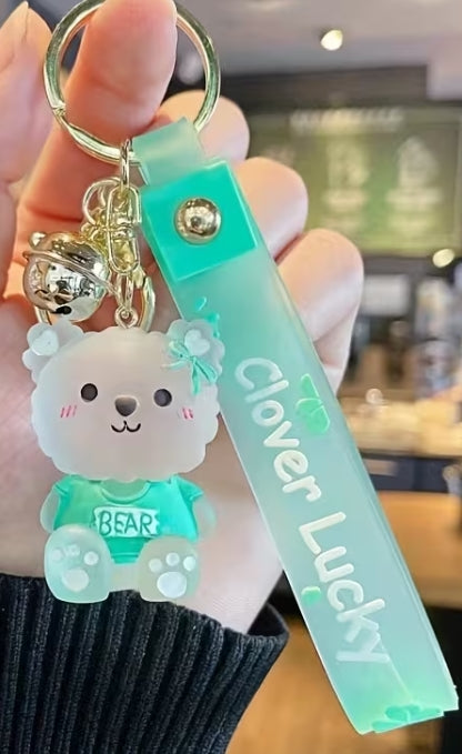 Glass Bear with Bell Keychain