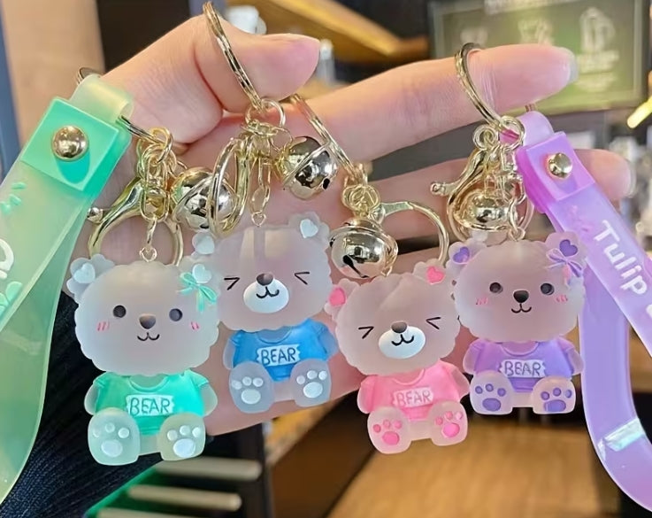 Glass Bear with Bell Keychain