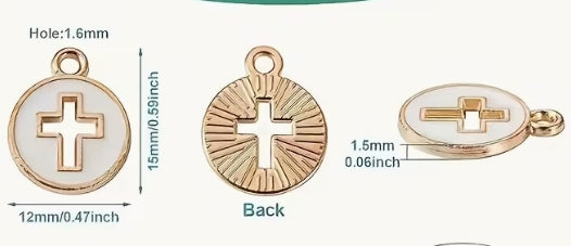 High-Quality Enamel Cross Alloy Flat Round Pendant Earrings