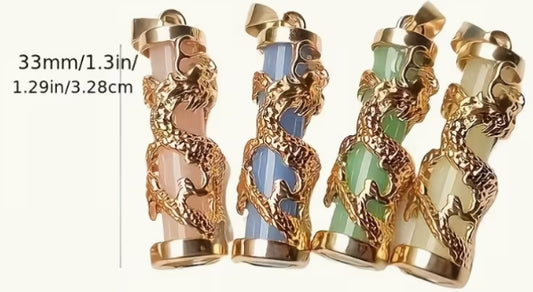 Luminous Dragon Pendant Necklace with Multicolor Resin Stone and Golden Alloy