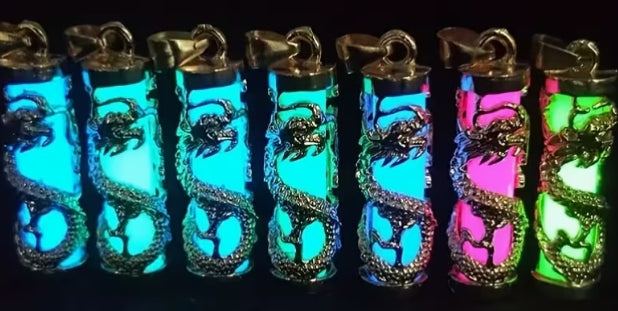 Luminous Dragon Pendant Necklace with Multicolor Resin Stone and Golden Alloy