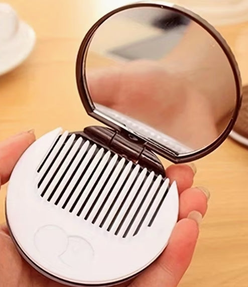Cookie Shaped Portable Folding Vanity Mirror and Comb