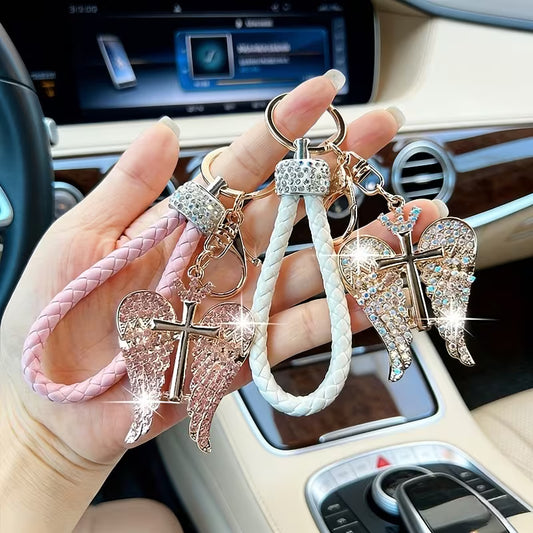 Elegant Angel Wing with Cross  Keychain