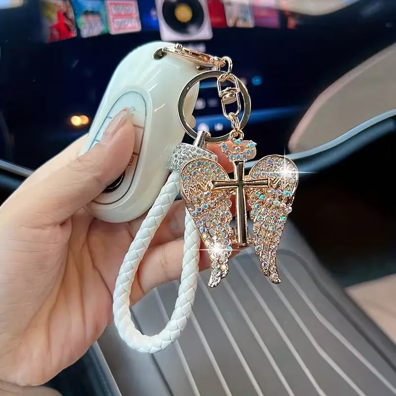 Elegant Angel Wing with Cross  Keychain