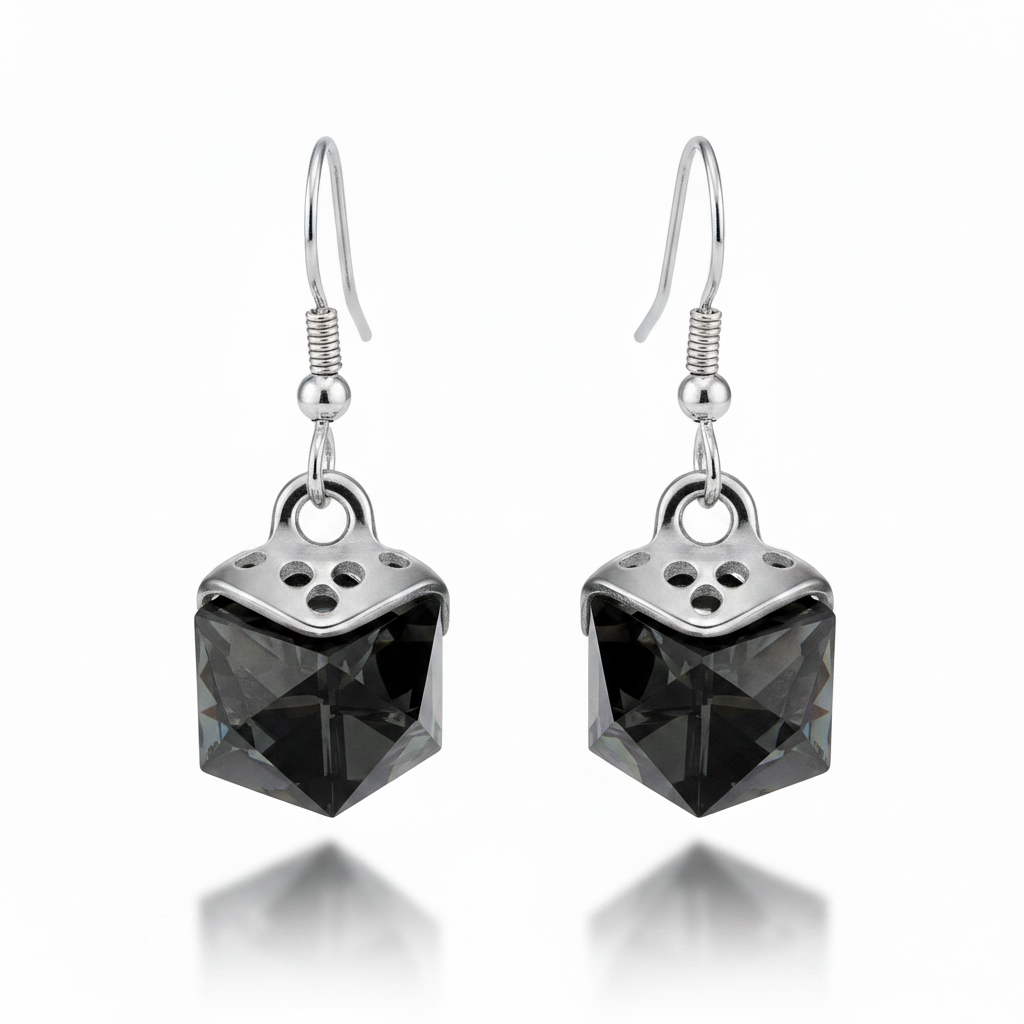 Black Crystal Cube Hanging Earrings