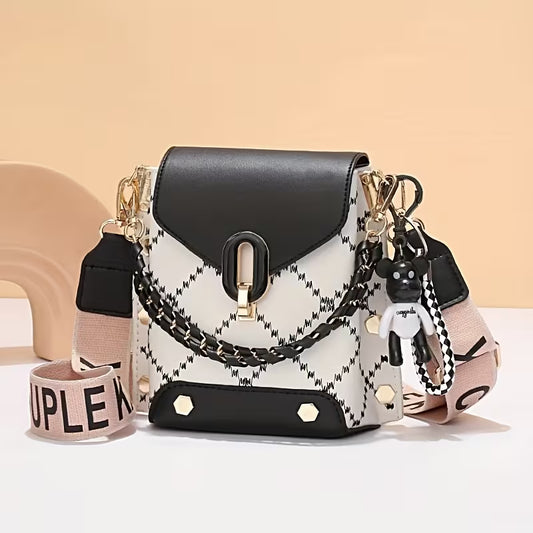 Sophisticated Block Quilted Pattern Crossbody Bag