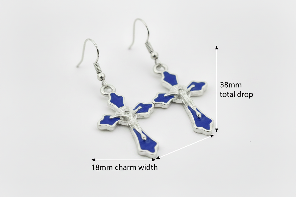 Blue Crucifix Earrings with Measurements