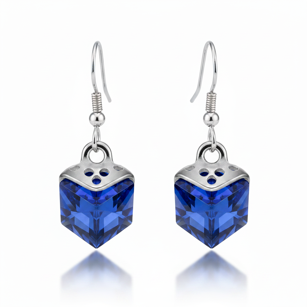 Blue Crystal Cube Hanging Earrings