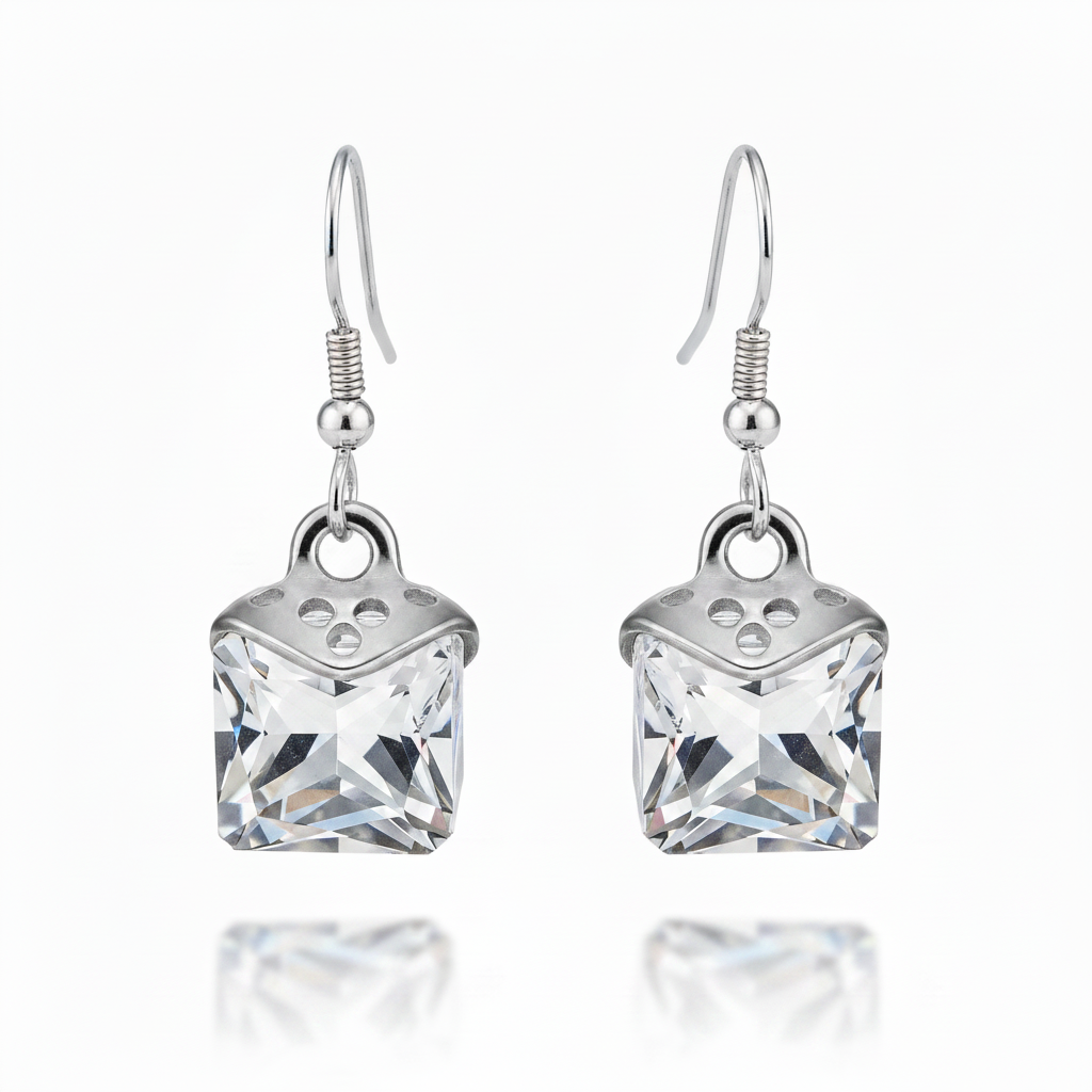 Clear Crystal Cube Hanging Earrings