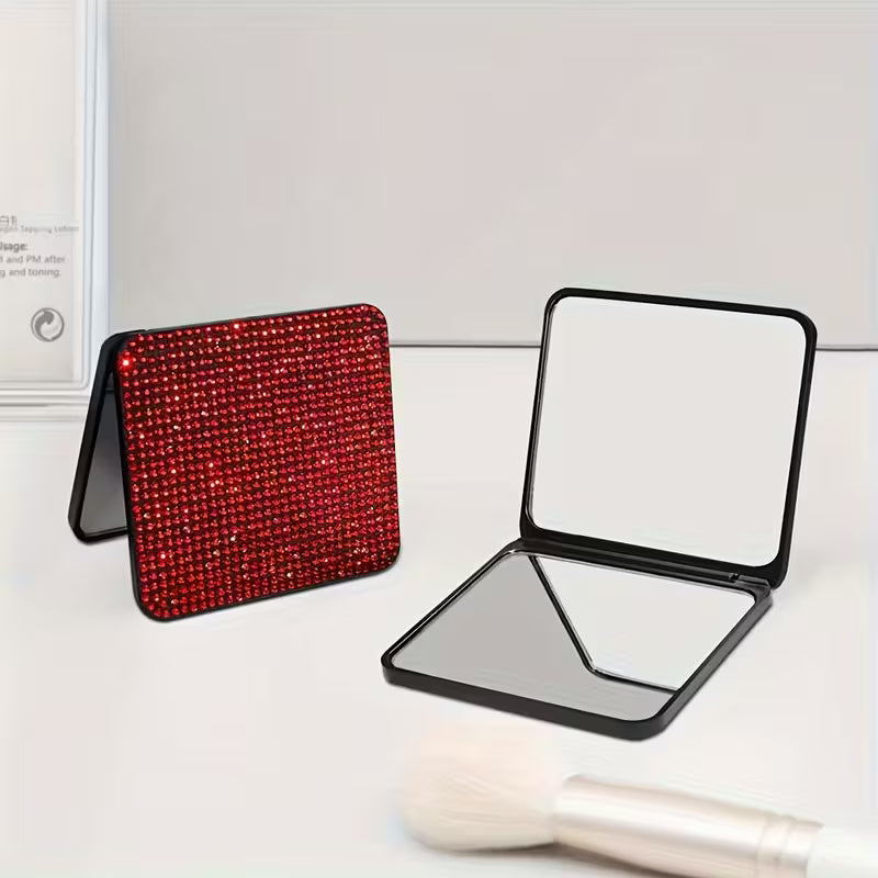 Portable Rhinestone Compact Folding Mirror