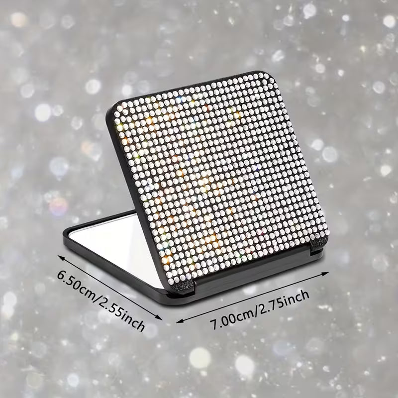Portable Rhinestone Compact Folding Mirror