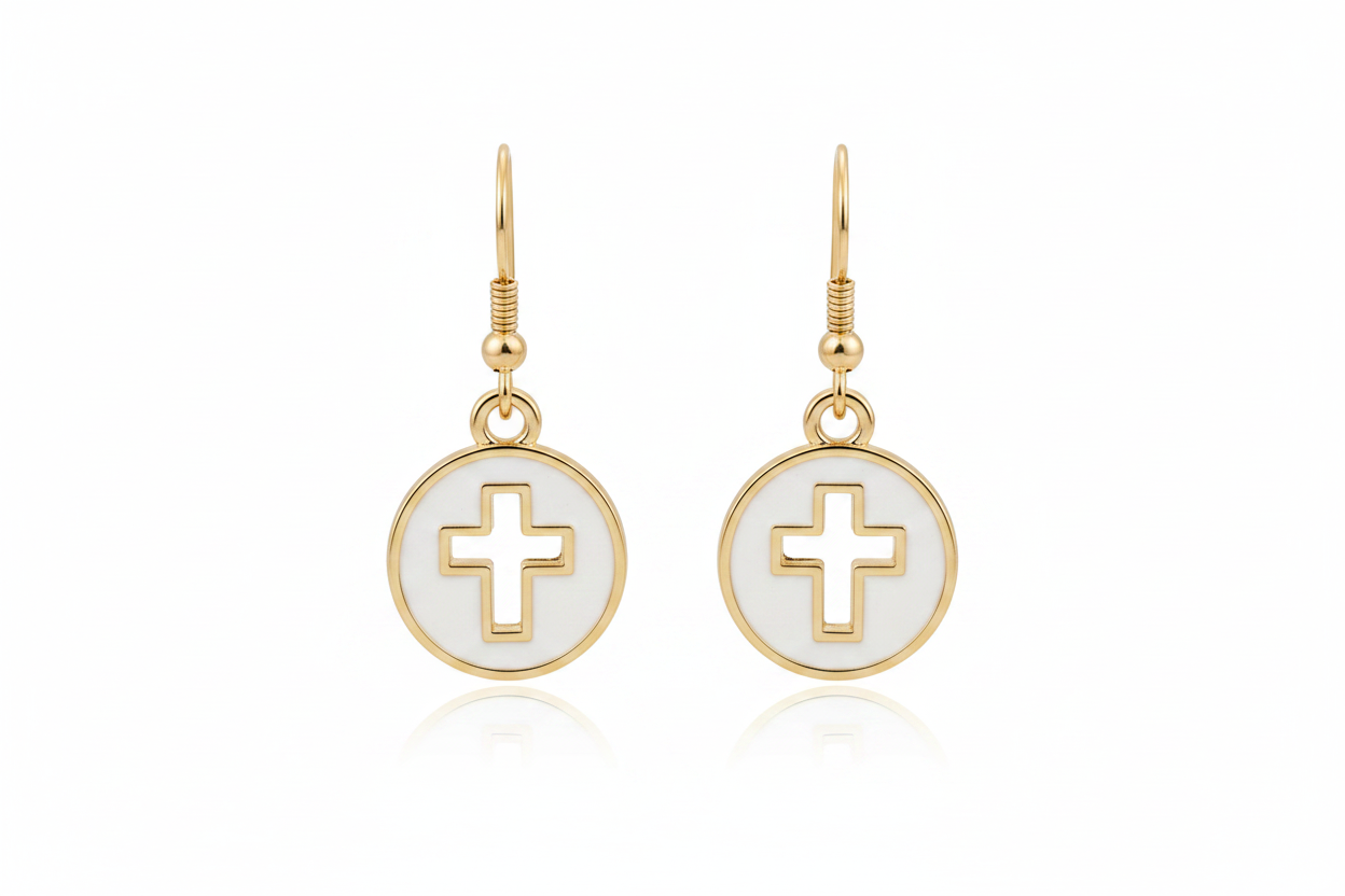 Gold Cross Charm Hanging Earrings