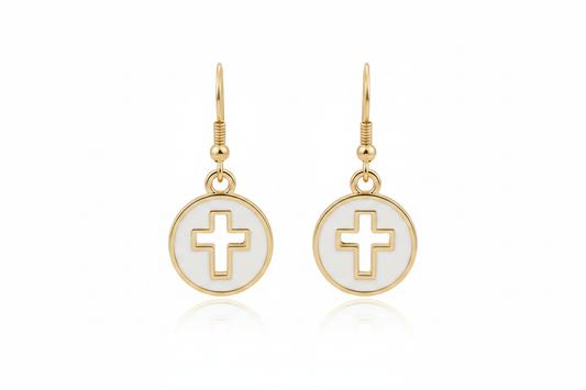 Gold Cross Charm Hanging Earrings