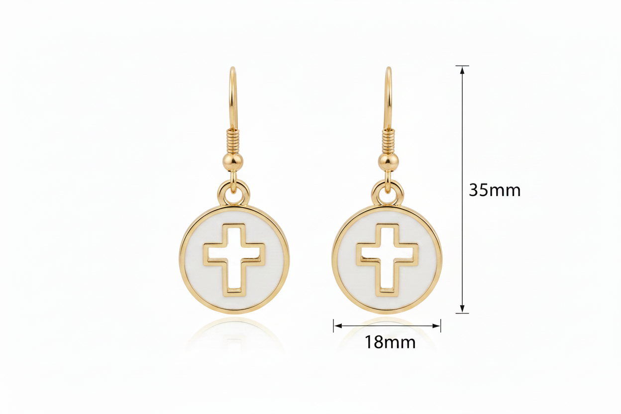 Gold Cross Earrings with Measurements