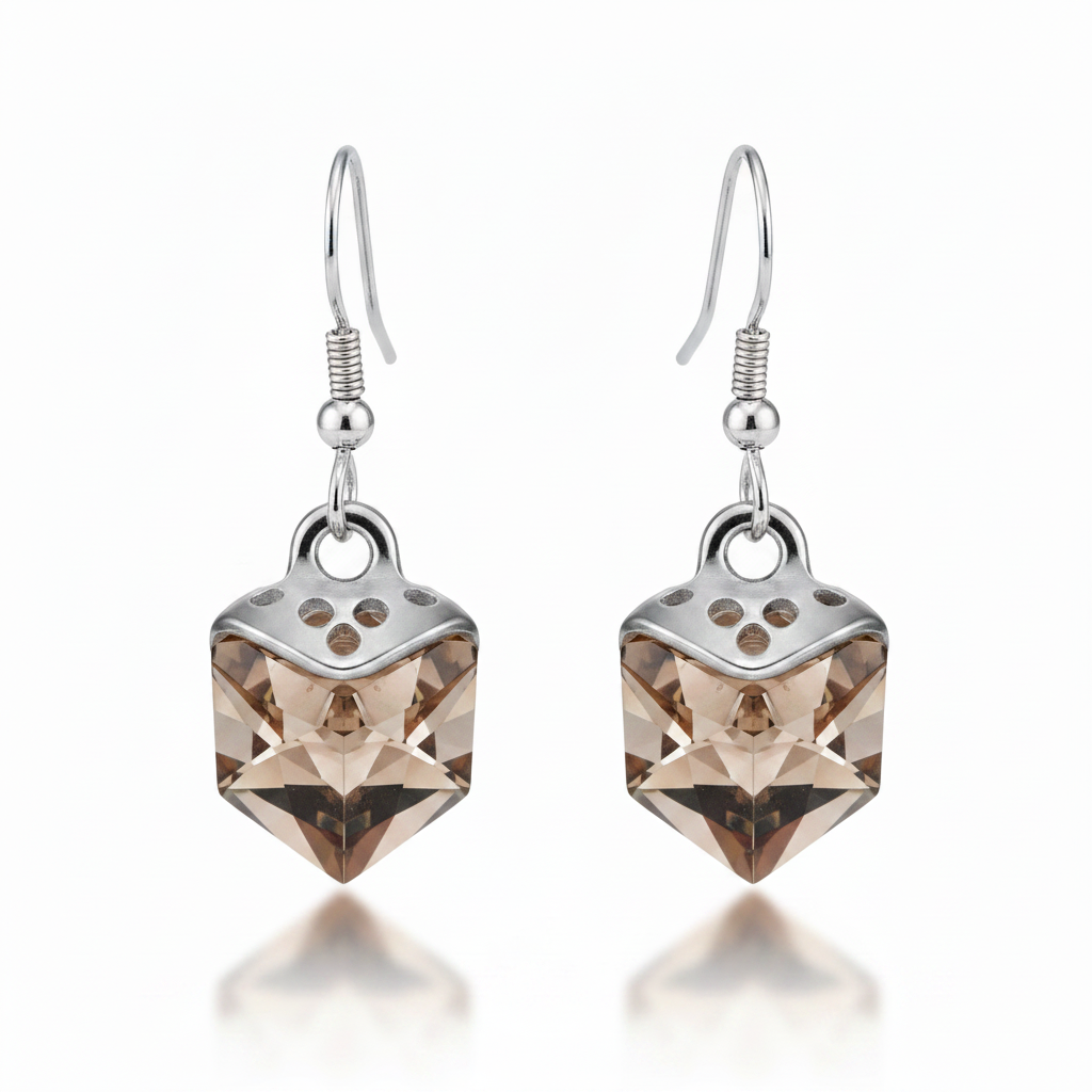 Light Brown Crystal Cube Hanging Earrings
