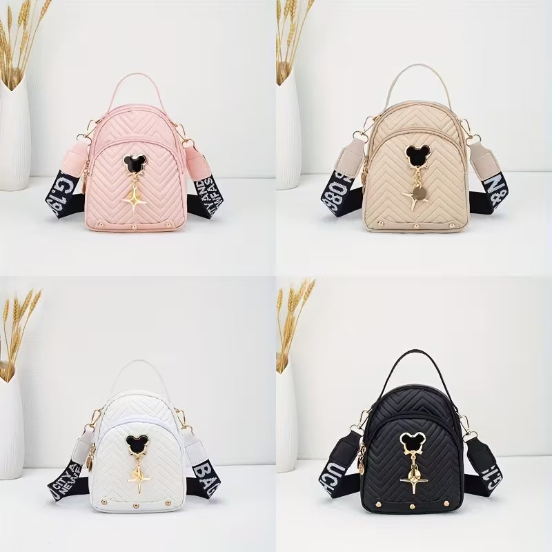 New Trendy Wave Embroidered Crossbody Bag, Mouse Ear Decoration, Shoulder Strap Bag