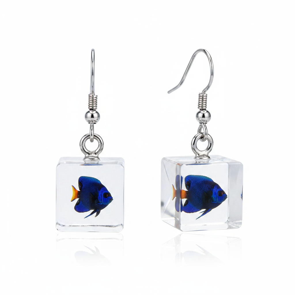 Multicolor Fish Crystal Cube Hanging Earrings