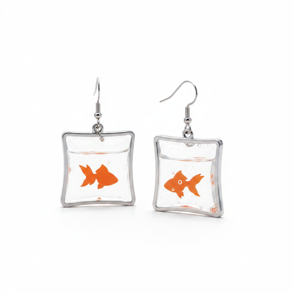 Orange Fish Acrylic Square Hanging Earrings