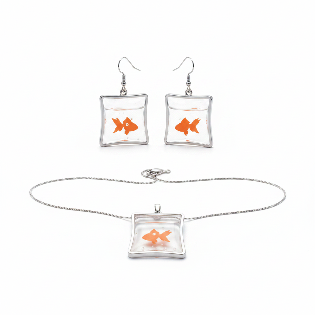 Orange Fish Acrylic Square Jewelry Set