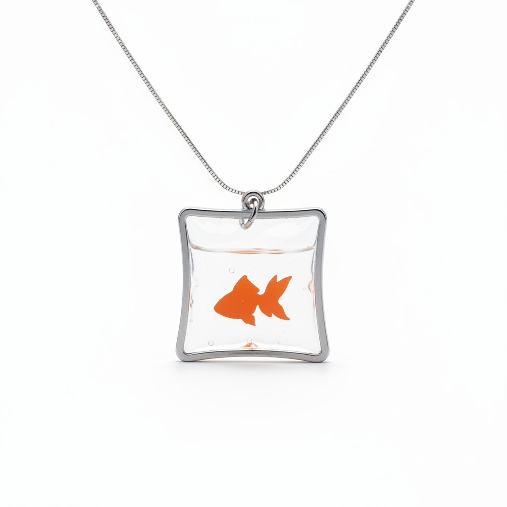 Orange Fish Acrylic Square Pendant Necklace