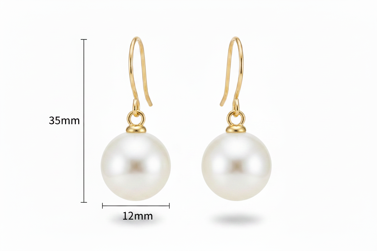 Pearl Earrings with Measurements on Left