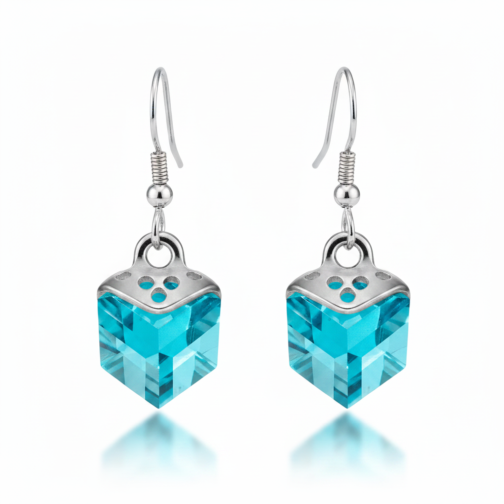 Turquoise Crystal Cube Hanging Earrings
